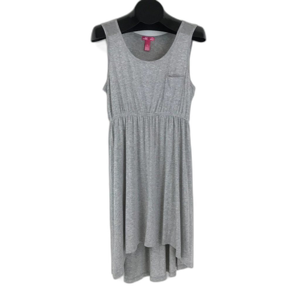 Mix & Co. Scoop Neck Tank Dress Women's Large Gray Pocket Stretch Knit High-Low